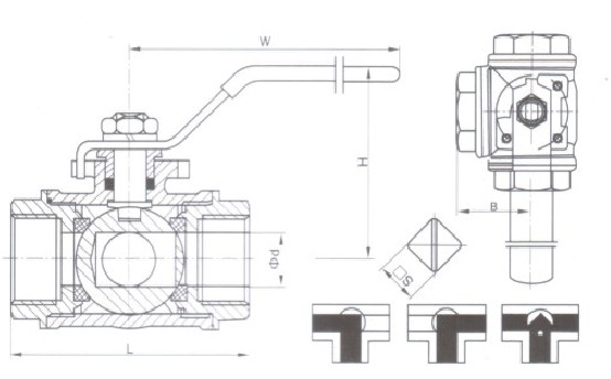 內(nèi)螺紋三通球閥結構圖